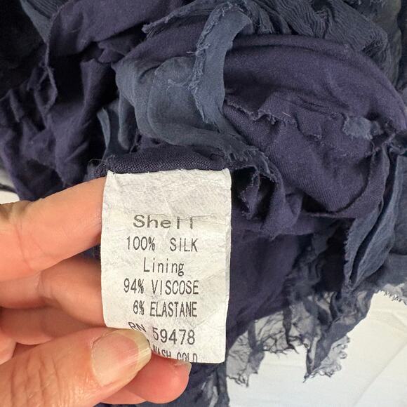 H Trend Made in Italy Navy Blue 100% Silk Ruffle Sleeveless Dress XS - Picture 3 of 5